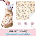 27.5" Large Cat Wrap for Nail Trimming，Self-adherent Cat Grooming Wrap for Cat & Small Dog, Anti-Scratch Cat Swaddle Burrito Wrap for Medicine,Nail Clipping,Ear Cleaning,Teeth Brushing - Cute Pattern