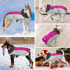 Dog Coat, Waterproof Ripstop Dog Winter Jacket with Leash Hole, Reflective Adjustable Warm Pet Fleece Snow Sweater for Small Medium Large Dogs - Rosy Red, M