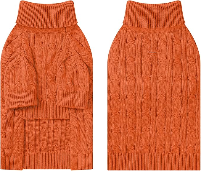 Small Dog Thermal Pullover Sweater, Classic Turtleneck Cable Knitwear Dog Clothes for Cold Weather Warm Pet Clothes for Chihuahua, Bulldog, Dachshund, Pug Orange XX-Large
