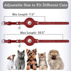 OOPSDOGGY Cat Collar for AirTag Holder, Leather Kitten Collars with Elastic Strap & Bell, Non Breakaway Adjustable Small Pet Collars for Indoor & Outdoor for Boy, Girl (Red)