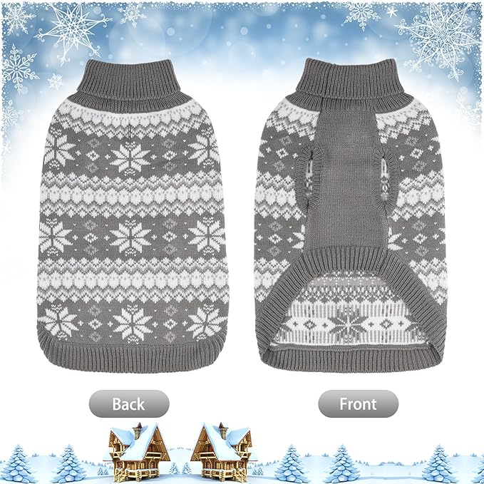 KOOLTAIL Cable Knit Dog Sweater Turtleneck, Cold Weather Pullover Classic Knitwear, Snowflake Pattern Thick Warm Winter Pet Clothes,Dog Christmas Sweater for Small Medium Large Dogs,Grey SM