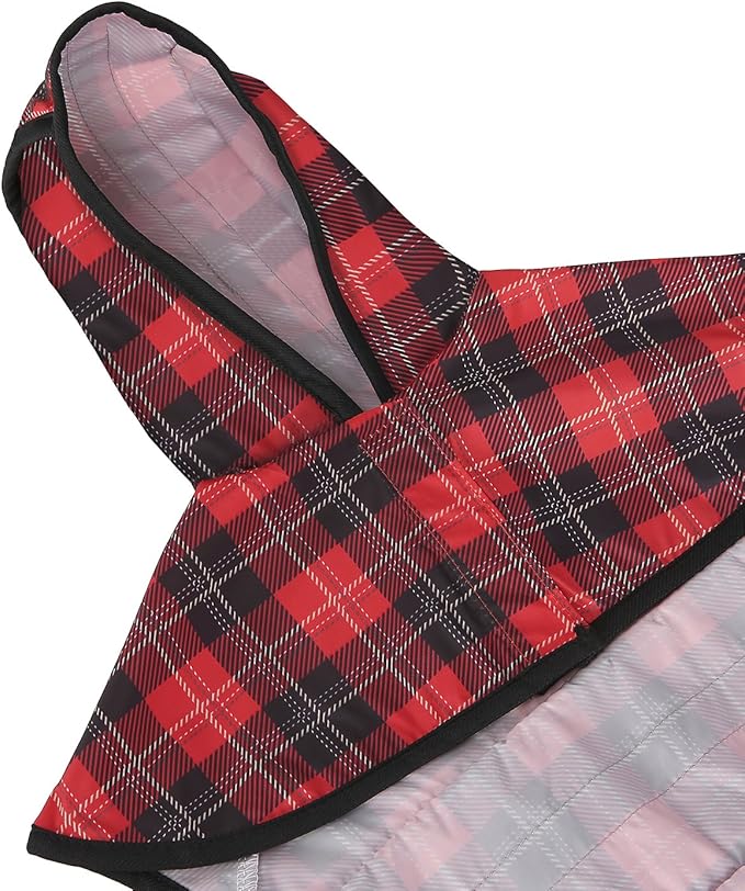 HDE Dog Raincoat Jacket Reflective Adjustable Hooded Pet Poncho Rain Coat with Leash Hole for Small to X-Large Dogs Plaid - L