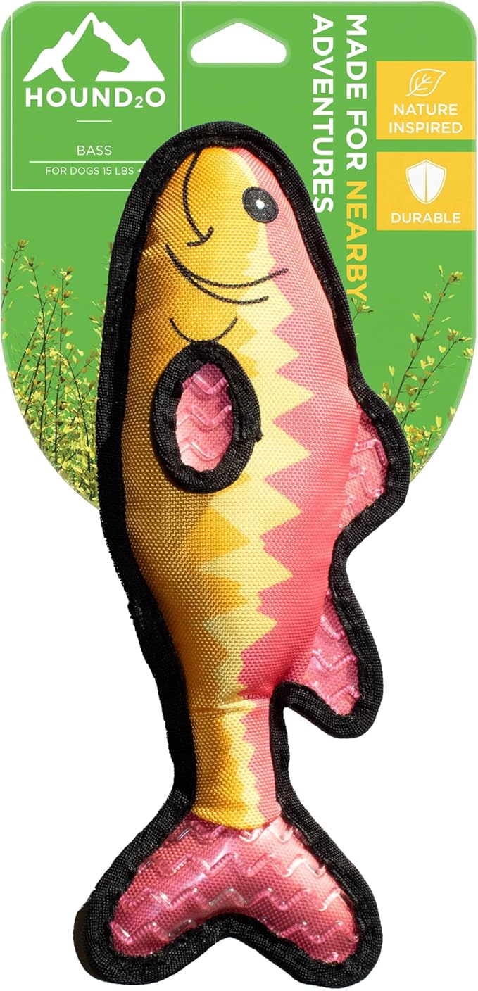 Plush Dog Toys | Bass Fish Stuffed Animal Squeaky Toy for Dogs | Outdoor Pet Toy Built for Adventure