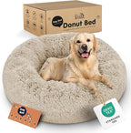 Donut Dog Bed - Premium Comfort for Anxiety Relief - Fluffy & Calming Design with Ultra-Plush Support | Cozy Round Dog Bed with Super Soft Circle Style (Size XL Beige)