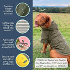DJANGO Highland Dog Jacket & Raincoat – Water-Repellent, Lined Dog Coat with Hood, Adjustable Fit & Harness Hole – Lightweight Rain & Wind Jacket for Small & Medium Dogs up to 30 lbs (Olive, Small)