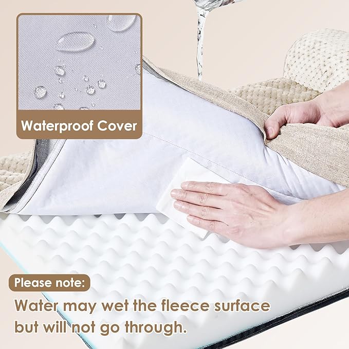 EHEYCIGA Memory Foam Dog Bed Large Sized Dogs, Waterproof Dog Bed Orthopedic with Washable Removable Cover, Non-Slip Pet Bed Couch, 36x27x6 Inches, Beige