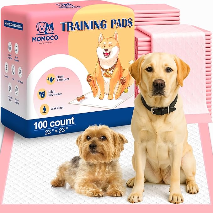 MoMoCo Puppy Pads, 23"x23"-100 Count Dog Pee Pads, Super Absorbent Extra Large Disposable Dogs Training Pads , Leak-Proof, Quick-Drying Dogs Potty Pads for Doggies Puppies