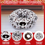 Cat Tunnel Bed Under Christmas Tree 36'' Kitten Circle Donut Tunnel Skirt with Ball Mat Decorative Xmas Folding Home Kitty Guard Tube Holiday Party Indoor Pet (Brown Black White,Cowhide)