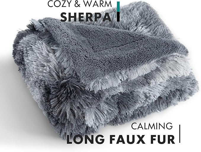 gogobunny Waterproof Dog Blanket for Large Dogs, Cats, Puppy, Reversible Faux Fur Pet Throw Blanket, Washable,Calming Furniture Protection for Sofa Bed (60x80 Inch (Pack of 1), Tie-dye Grey)