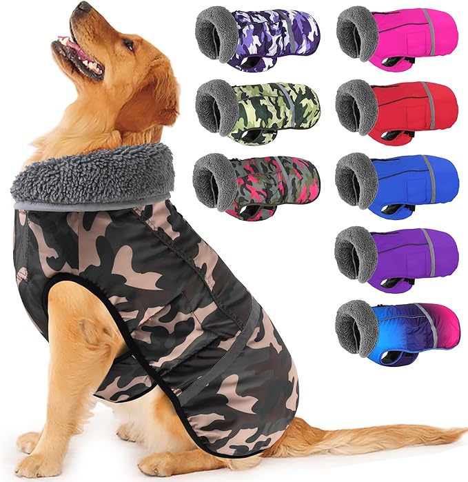 Dogcheer Warm Dog Coat, Waterproof Dog Jacket Christmas Puppy Winter Coat with Buckle, Reflective Adjustable Pet Snow Jacket Fleece Sweater for Small Medium Large Dogs - Dusty Pink Camo, XL