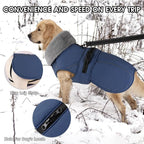 PETDSH Dog Coat Large, Windproof Dog Jacket with Warm Fleece Lining, Thickened Collar Dogs Winter Coat, Adjustable Reflective Pet Coats for Cold Weather (Navy Blue, XX-Large)