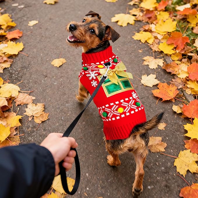 PETCARE Dog Christmas Sweater Clothes Cute Red Present Snowflake Xmas Dogs Costume Warm Knitted Puppy Sweaters Vest Christmas Dog Clothes Outfit for Small Medium Large Dogs Cats Pet Pullover