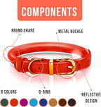 OOPSDOGGY Reflective Rolled Leather Dog Collar Adjustable Soft Padded Pet Collar for Small Medium Large Breed Dogs (Red, XXL, 20"-24")