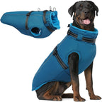 PUMYPOREITY Snow Jacket for Large Dogs Waterproof, Warm Dog Winter Coat with Harness Built in, Fleece Jacket with Back Zipper, Cold Weather Coats for Outdoor, Windproof Pet Snowsuit, Blue, 3XL