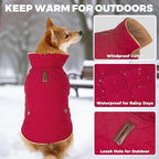 Dog Coat, Warm Soft Dog Winter Coats for Small Dogs, Waterproof Windproof Dogs Adjustable Jacket with Fleece Lined Turtleneck Doggy Snowsuit with Leash Hole, Red Large