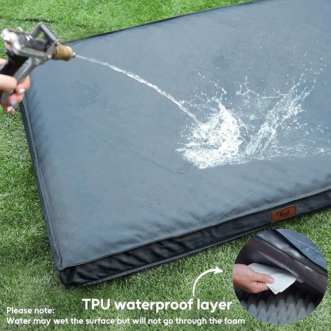 Outdoor Dog Bed for Medium Dogs, Waterproof Dog Crate Mat Orthopedic Egg Crate Foam Pet Bed with Washable Removable Oxford Cover, Blue