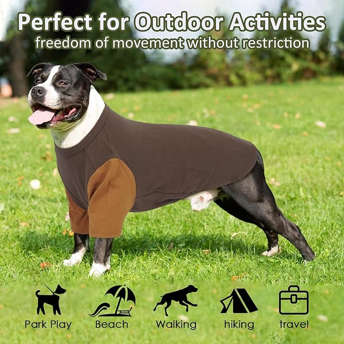 2 Pack Dog Shirt for Large Dogs XXL - Lightweight Breathable Cotton Tees, Freedom of Movement Prevents Overheating Clothes for Border Collie, Pitbull, Boxer, Hiking, Play, Casual Wear, Brown