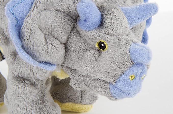 goDog Dinos Frills Squeaky Plush Dog Toy, Chew Guard Technology - Gray, Small