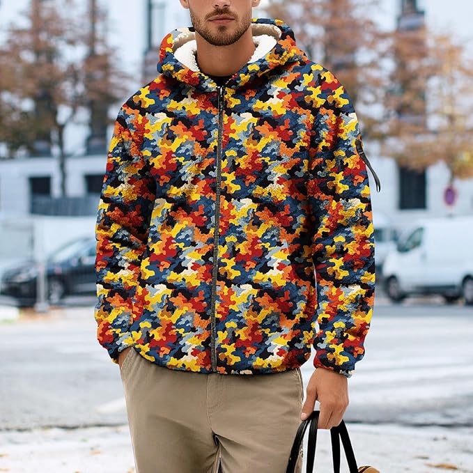 Men's Camouflage Hunting Fleece Lined Hoodie Camo Jackets Zip Up Long Sleeve Casual Winter Coats Hood Outerwear