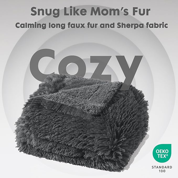gogobunny Waterproof Dog Blanket for Large Dogs, Cats, Puppy, Reversible Faux Fur Pet Throw Blanket, Washable, Calming Furniture Protection for Sofa Bed (50x60 Inch (Pack of 1), Grey)