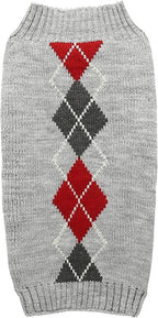 Alemon Grey Argyle Knit Pet Sweaters Clothes for Medium Dogs, Classic Gray Large (L) Size