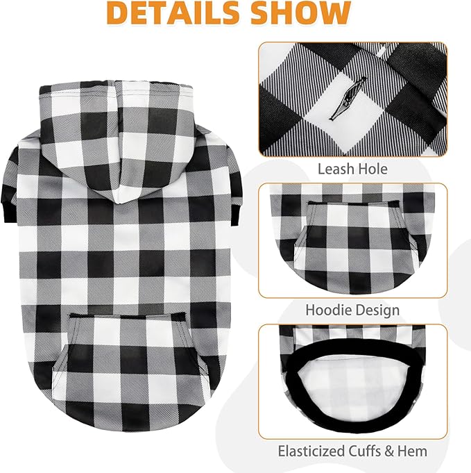 KOOLTAIL Plaid Dog Hoodie Pet Clothes Sweater with Hat and Pocket for Small Medium Large Size Dogs, Soft Winter Warm Dog Cold Weather Coat, Fleece Fall Dog Hooded Sweatshirt for Puppy Cats, White XL