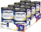 Solid Gold Wet Cat Food Shreds in Gravy - Canned Cat Food Made w/Real Tuna - Five Oceans Grain Free - 16ct/3oz Can