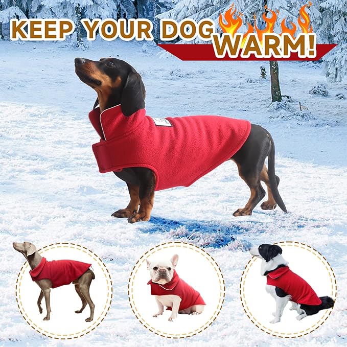Fleece Dog Coat Pet Jacket Reflective for Cold Weather for Extra Large to Small Pets(Red,XS)