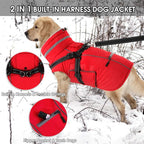PETDSH Dog Coat Small, Built-in Harness Dog Jacket with Warm Fleece Lining, Waterproof Reflective Dogs Winter Coat, Pet Coats with Pocket and Trash Bags (Red, Small)