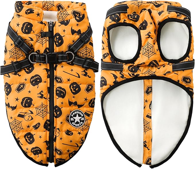 Aiboria Dog Jackets Windproof Outfit Coat Dog Vest Harness Puppy Warm Jacket Halloween Orange 4XL