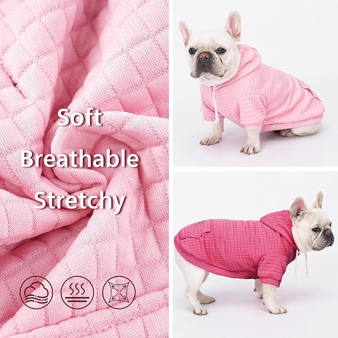 2 Pack Dog Hoodie Sweaters for Small Medium Dogs Warm Dog Clothes for Large Dogs Soft Waffle-Like Laminated Sweatshirt Bulldog (Pink+Rose, XL (Back: 23.5",Chest: 32.5", Neck: 21"))