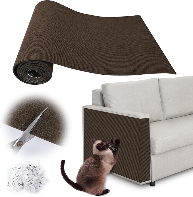 Cat Scratch Furniture Protector - 158" x 15.8" Trimmable Self-Adhesive Cats Claws Scratch Pads, DIY Cat Climbing Couch Protector for Scratch Post Cat Tree Replacement Indoor (Brown)