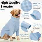 Queenmore Small Dog Sweater, Plaid Doggie Sweater, Long Sleeve Knitted Dog Sweater with Check Pattern, Warm Puppy Sweaters, Solid Pull-on Cat Sweaters, Blue S
