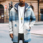 LIZALIG Long Hooded Cardigan Men Japanese Art Style Fashion Cool Graphic Coats Winter Warm Lined Fleece Jacket
