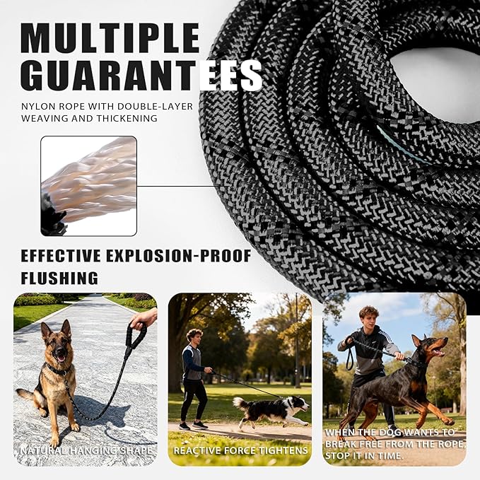 Nylon Dog Leash for Medium Large Dogs, 5-FTReflective Heavy Duty Leash with Comfortable Handle & Poop Bag Dispenser Ring, 1/2 Inch Wide, Secure Reinforcement for Walking (Black, M)