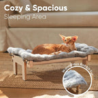 FUKUMARU Cat Window Perch, Transformable Cat Hammock with Fluffy Cushion for Windowsill and Floor, Cats Window Bed for Large Cats and Kittens, Reinforced Wood and Metal Frame, Easy to Adjust Pet Pech