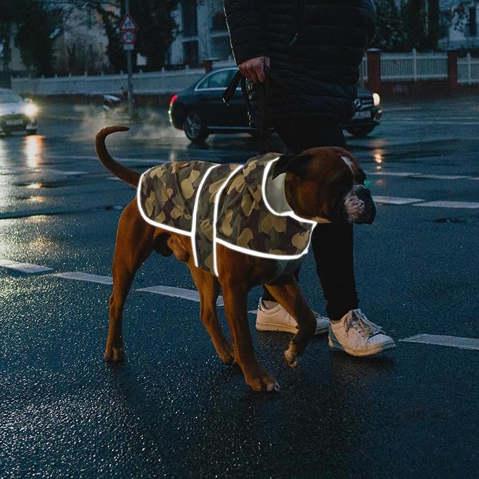 Dog Rain Coat for Large Dogs Waterproof Hooded Rain Jacket with Reflective Strips Leash Hole & Poncho Adjustable Fit (CamoDuck,XXL)