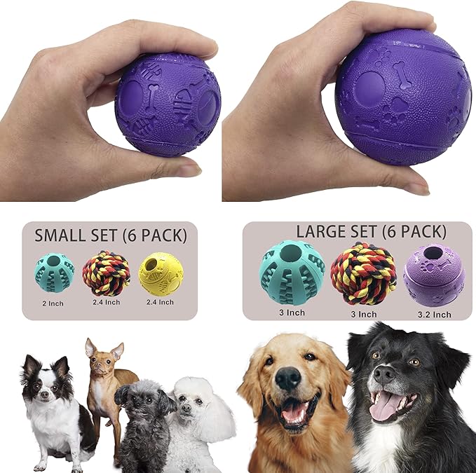Jalousie Dog Puzzle Balls Dog Treat Dispensing Balls Non-Toxic Natural Rubber Dog Chew Toys for Puppy Pet Dog Teething Puzzle Playing Treat Dispenser Rope Balls (Large 4 Pack)