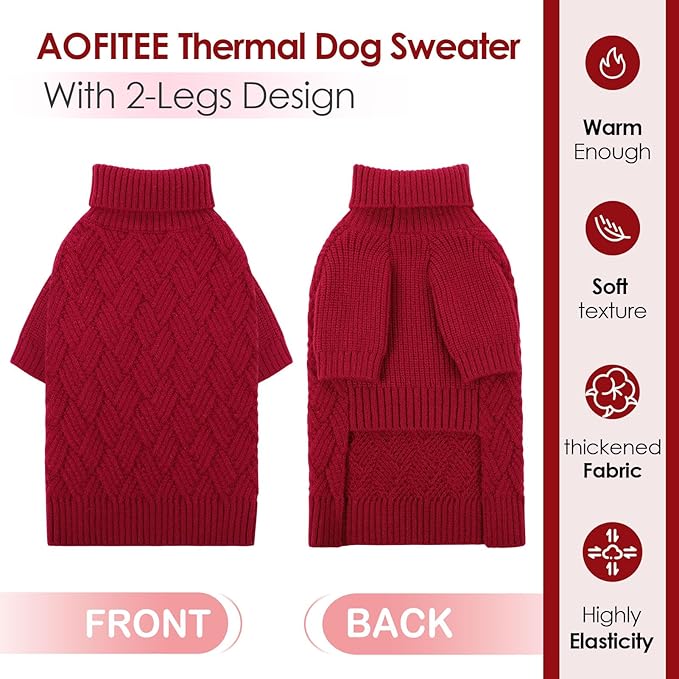 AOFITEE Small Dog Sweater, XS Sweaters for Dogs, Warm Dog Christmas Sweater, Dogs Winter Sweaters for Puppy, Turtleneck Thick Puppy Sweatshirt Female Male for Yorkie, Chihuahua (Red, XSmall)