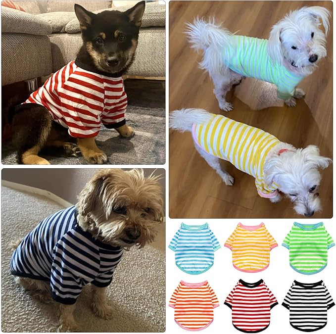 Geyoga 6 Pieces Dog Striped T-Shirt Cotton Breathable Pet Apparel Colorful Puppy Sweatshirt Clothes for Small to Medium Dogs Puppy(M)