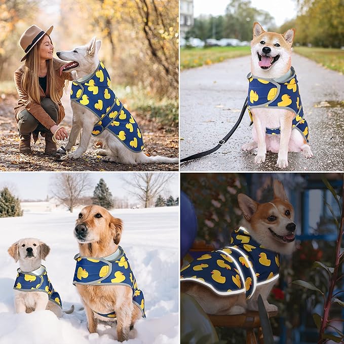 Dog Rain Coat for Large Dogs Waterproof Hooded Rain Jacket with Reflective Strips Leash Hole & Poncho Adjustable Fit (Duck,XXL)