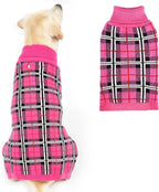 PUPTECK Dog Sweaters for Large Medium Small Dogs - Fall Classic Plaid Style Puppy Holiday Winter Coat Clothes Warm, Fuschia, ML