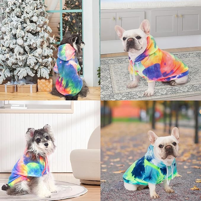Dog Hoodie Tie Dye Dog Sweatshirt Chic Winter Clothes Ultra-Soft Warm Sweaters for Small Medium Dogs Fashion Pet Clothes for Dogs (Multicolor, S (Back: 11.02",Chest: 15.74", Neck: 13.77"))