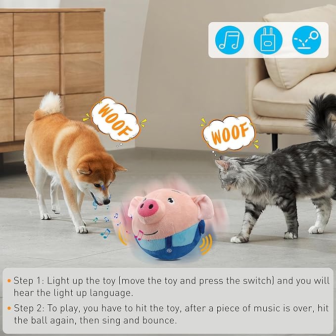 Active Moving Pet Plush Toy, Interactive Dog Toys, Squeaky Moving Dog Ball Toy, Dog Toys to Keep Them Busy, Washable Cartoon Pig Plush Sound Electronic Dog Toy, Small Plush Sound Toys for Dogs
