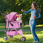 FDW 3-Wheel Pet Stroller Foldable Dog Cat Jogger Stroller Durable Travel Folding Carrier with Storage Basket Cup Holder,Peach Pink