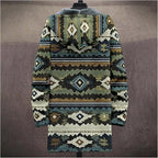 Mens Aztec Print Hoodie Heavyweight Cotton Fleece Jacket Zip Up Warm Long Sleeve Hooded Winter Midi Coat