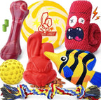 Heavy Duty Various Dog Chew Toys for Aggressive Chewers, 9 Pack Indestructible Large Dog Toys Include Tug Chew & Rope Toys, Squeaky Toys for Medium & Large Breed(for Super chewers -Mad Bunny)