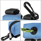 Dog Waste Bag Dispenser Pet Poop Bags Holder for Doggie Waste Bags Dispensers Soft Fabric Zipper Small Doggy Puppy Pouch for Leash Accessory Attachment with Carrier,2PCS Blue