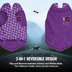 Tuff Pupper Reversible Fleece Sweater Vest for Dogs | Lightweight Comfortable Insulated Jacket | Front Zip Closure | Machine Washable | Built-in Leash Hole | Sizes for All Breeds (XXL, Purple)
