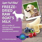 Shepherd Boy Farms Freeze Dried Raw Goats Milk with Probiotics for Dogs & Cats (Super Fruits), Organic USA Fruit, Digestible Goat Milk Powder, Raw Nutrition, High Protein Food Toppers - Makes 32 FL OZ